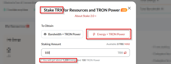 troncheck Stake TRX 2.0 interface on tronscan resources tool