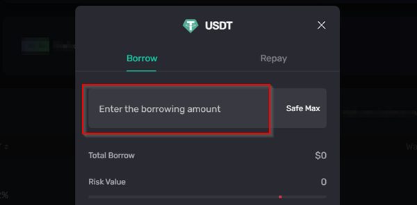 Interface to request a USDT loan